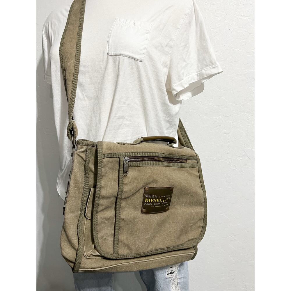 Vintage Diesel Crossbody Messenger Bag Canvas Green Army Utility Cargo Y2K